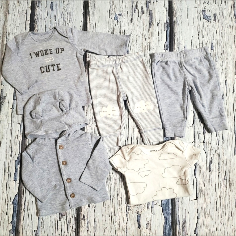 Carter's Baby Shirt Sweater Clouds One-piece Pants Set Size Newborn NB
